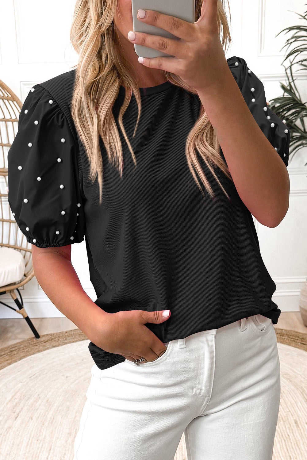 Puff Sleeve pearl Top